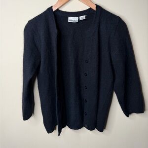 Vintage Angora Rabbit Hair Wool Blend Black Button Cardigan 1/2 Sleeve Women’s M